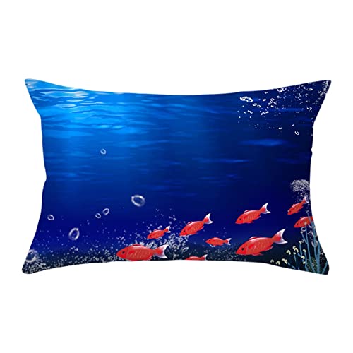Epinki Housse Oreiller 30X50 CM, Housse de Coussin Motif de Poisson du Monde sous-Marin Housse de Taie Oreiller en Polyester (Bleu Foncé Rouge, 1 Pièces) Cover