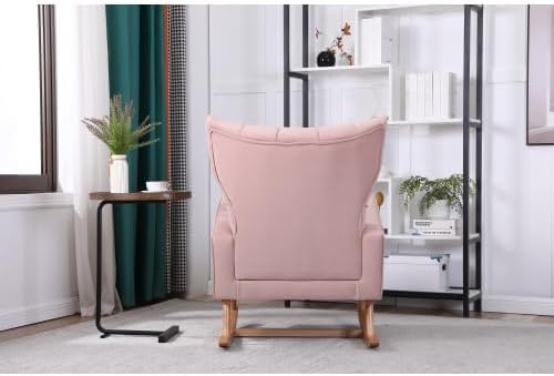 Miniatura 6 de Mecedora tapizada de terciopelo, asiento acolchado con respaldo alto, silla auxiliar cómoda para sala de estar, dormitorio, oficinas (rosa)