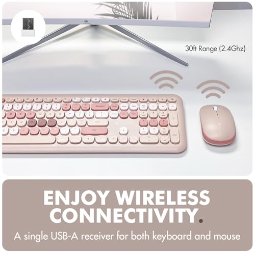 X9 Colorful Keyboard and Mouse Wireless - 2.4G Aesthetic Wireless Keyboard and Mouse Combo with Bubble Keys - Cute Typewriter Keyboard and Mouse for Computer PC Laptop Windows & Chrome (Brown)
