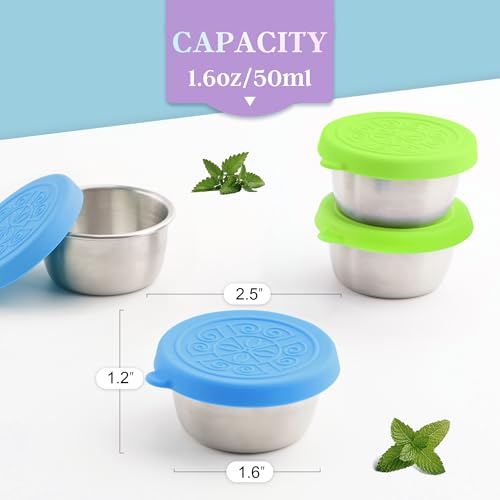 Image of Qukaka 1.6 oz Stainless Steel Salad Dressing Containers with Lids, 6 Pack