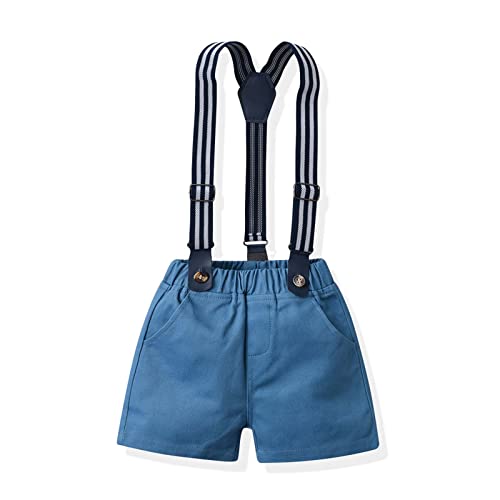Wolfast Boys Spring Short Sleeve Top Strap Shorts Suit Toddler Outfit Solid Color Shirts Baby Photography Performance Set (5 Years, Blue) #TOP6