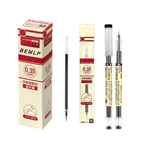 Gel Ink Pen Refills Rods 0.35Mm Ultra Fine Black Quick-Drying Gelpen Ballpoint For Finance Marker Pens School Office Exam Supplies Student Writing Drawing Stationery(1 Pc Pen+20 Pc Refill) (Black) #TOP3