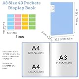 A3 Display Book Folder, 40 Pocket Book Presentation with Clear Plastic Sleeves PortfolioFolder A3Storage Art Storage Folderfor Painting Artwork Portfolio (Blue) A3Folder with Plastic Sleeves (Blue) - Image 2