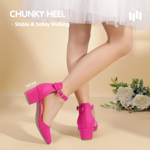 Image of Hehainom Girls Dress Shoes Chunky High Heels Ankle Strap Pumps