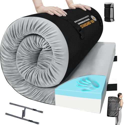 Homodoskey Memory Foam Camping Mattress Pad, AU Sleeping Mat, Portable Roll Up Mattress for Adults, Camping Bed Pads for Sleepover, Car Bed with Travel Bag (Single 76 * 191 * 7 cm)