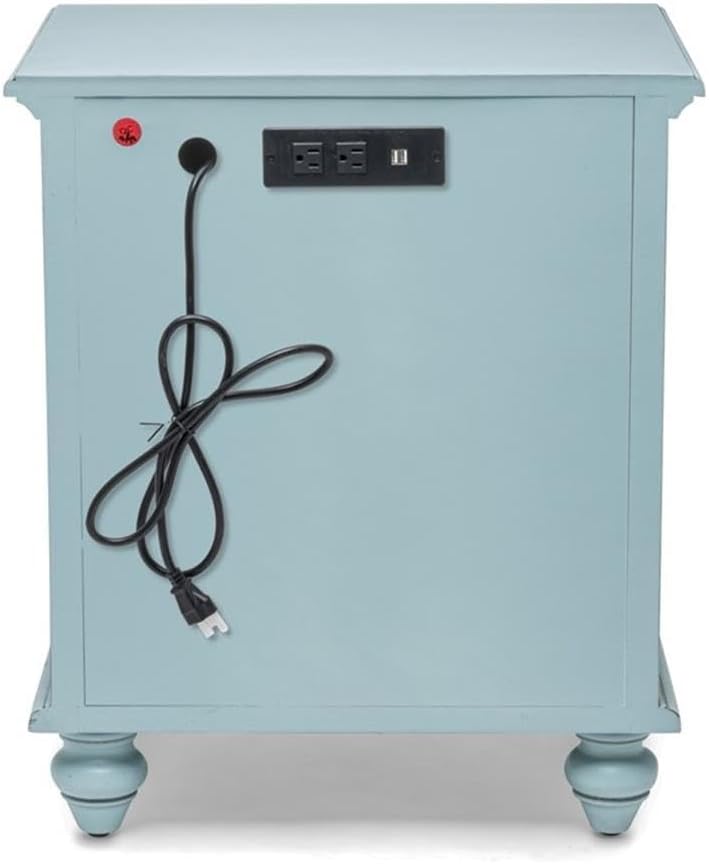 Pemberly Row Solid Wood Nightstand, 2-Drawer, Blue Painted Finish, Distressed White Cedar Mindi Wood, 28"H x 27.8"W x 18"D, Full Extension Ball Bearing Glides, Contemporary Bedroom Storage Furniture