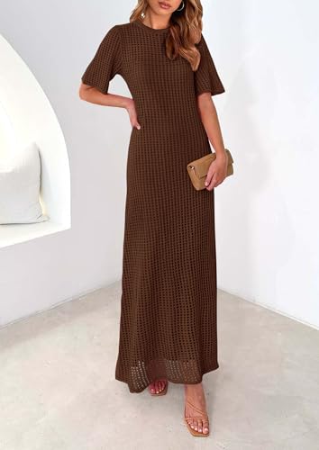 Image of PRETTYGARDEN Womens Eyelet Crochet Maxi 2 Piece Dress Sets