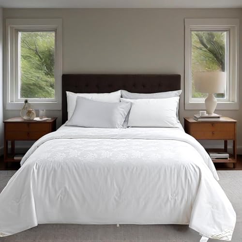 Simple&Opulence Edredón de seda 100% Tussah con cubierta de algodón, tamaño King de 264 x 233 cm, seda de morera, peso: 1,2 kg transpirable jacquard edredón para ropa de cama de primera calidad, crema