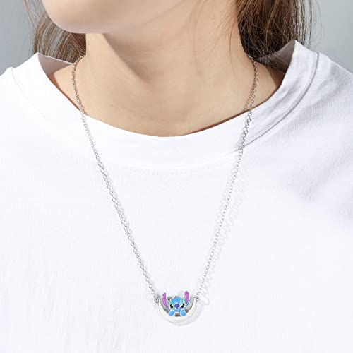 Lukgelyam Stitch Necklace Moon Pendant Charm Anime Necklaces Stitch Ohana Means Family Jewelry Gift For Teens Girl/Boys/Women/Men #TOP2