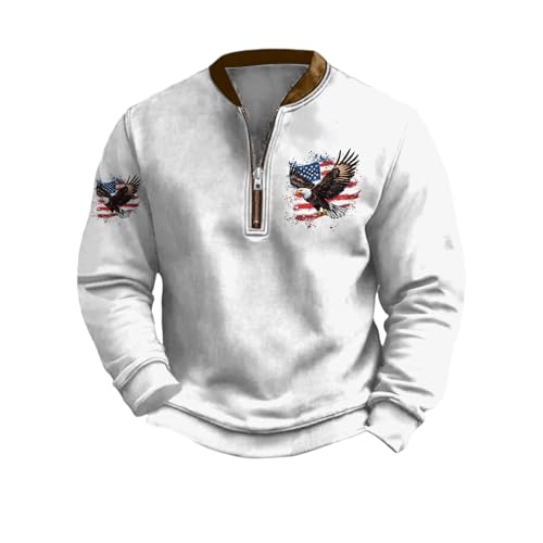 Bengbobar Mens 1/4 Zip Sweatshirt USA Flag Graphic Pocket American Patriotic Stand Collar Long Sleeve Pullover Top