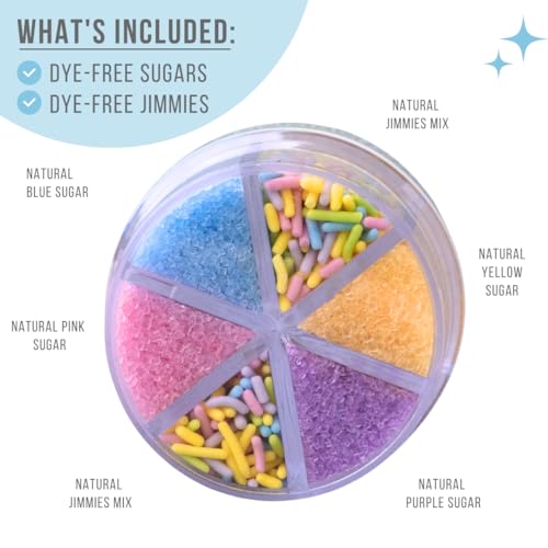 Image of Sweets Indeed Dye Free Pastel Sprinkles 6 Cell, Yellow Blue Purple and Pink Sugar with Pastel Jimmies, No Artificial Dyes, Edible Cake Decorations Baking Ice Cream Cookies Cupcake Topper, 2.75 ounces