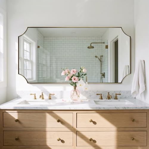 Image of MIRRORART Scalloped Gold Bathroom Mirrors for Wall, 24x48'' Brass Mirror