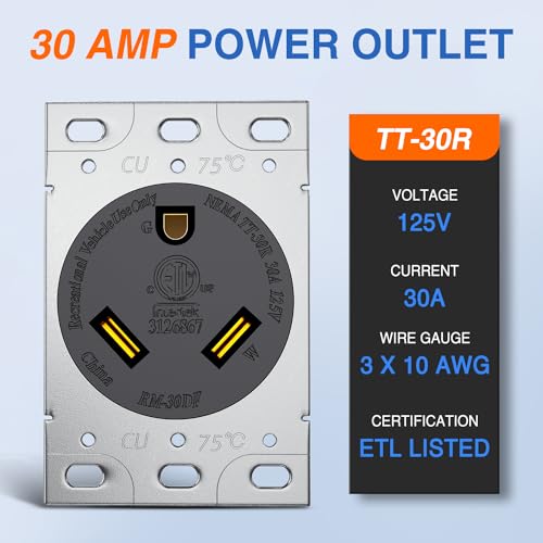 Image of Nilight 30AMP RV Power Outlet 125V ETL Listed NEMA TT-30R | Heavy Duty Receptacle Straight Blade Flush Mounting Replacement Panel for RVs Camper Trailer Motorhome Van