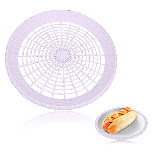 Myuilor 12 pcs Paper Plate Holder in Whiteï¼Œ9â€Paper Plate Holders Plastic Heavy Dutyï¼ŒPlastic Paper Plate Holderï¼ŒReusable Wovenï¼Œ Wicker Paper Plate Holders