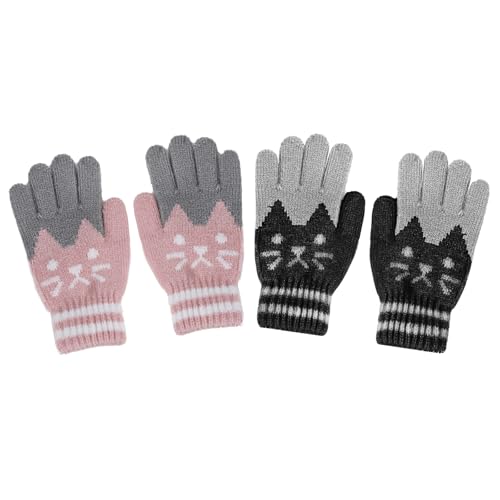 PURFUN Kids Cartoon Cat Full Finger Gloves Girls Boys Winter Thermal Skate Cycling Ski Knitted Gloves Mittens for 3-6 Yrs