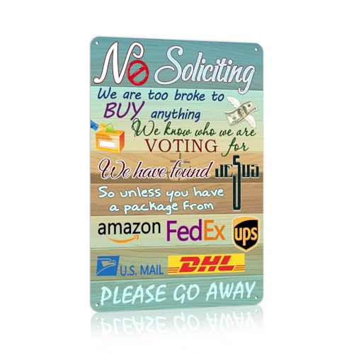 Vintage No Soliciting Sign For House, Home, Yard, Bedroom, Front Door Dark Humor 8 x 12 Inch