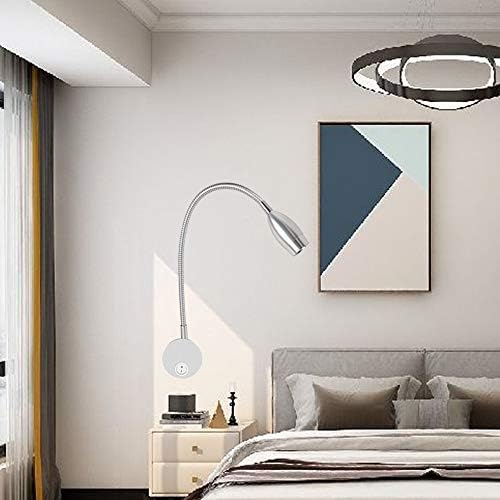 Youngine 3W Reading Lamp, Flexible Bedside LED Reading Light with Switch and Plug Wired, Bedroom Living Room Gooseneck Wall Lamp Light for Bedroom Office Hotel, 6000K (Silver Cool White)