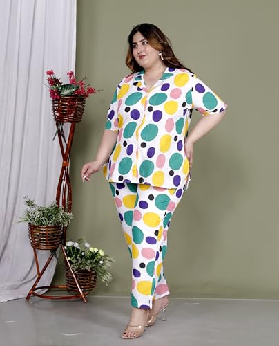 Image of Printed Shirt Style Cotton Night Suit for Women with Extra Plus Size