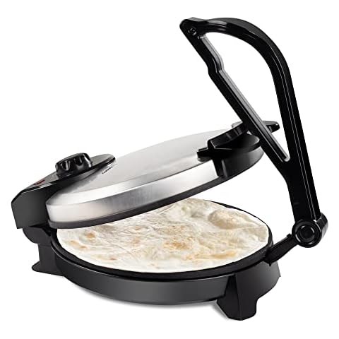 CucinaPro Electric Tortilla Maker - 10" Pitas, Chapati, Roti, Flatbread, Non-Stick Cooking Plates with Ready Light and Cord Wrap Cover