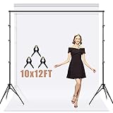 AFHT 10x12 ft White Photography Backdrop with 8.5x10 ft Stand , White Backdrop for Photography with Adjustable Stand, Photographic Studio Photo Backgrounds Kit, White Bckdrops