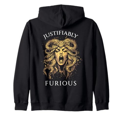 Justifiably Furious Medusa Greek Mythology Snake Feminist Zip Hoodie