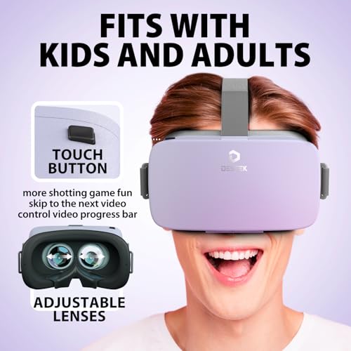 Image of DESTEK V5 VR Headset for Phone w /VR Gamepad, 128 Premium VR apps Included, Anti-Blue Eyes Protected HD Lenses, 110 FOV Virtual Reality Headsets for iPhone, Android Phone - Light Red
