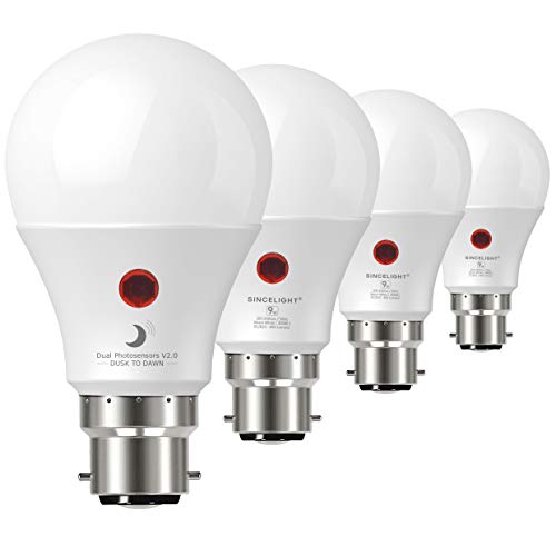SINCELIGHT Bombilla LED de atardecer a amanecer con sensores de luz diurna duales, encendido/apagado automático depende del nivel de luz diurna, luz nocturna desde el anochecer hasta el amanecer, 9 W,