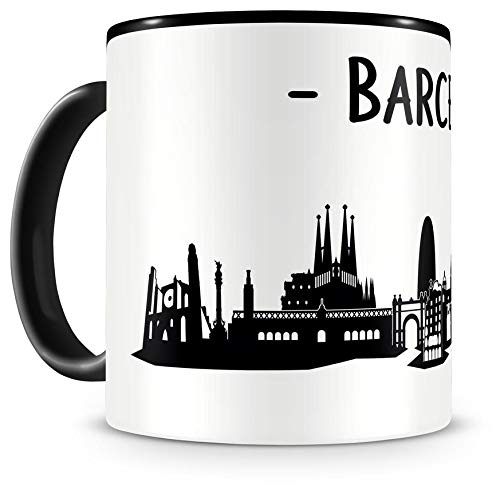 Samunshi® Barcelona Skyline Tasse Kaffeetasse Teetasse H:95mm/D:82mm schwarz/schwarz