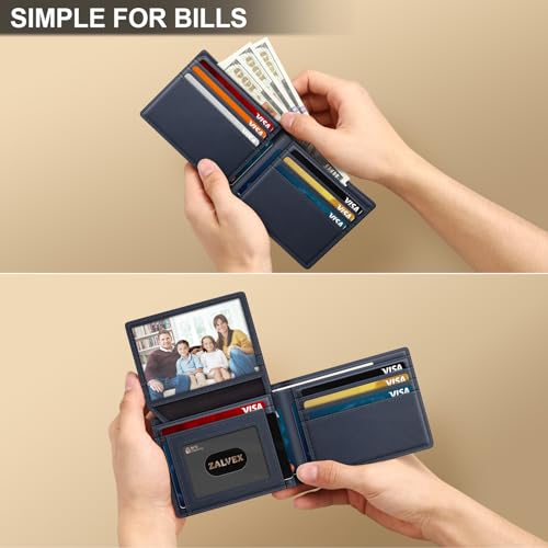 Image of Wallet for Men Slim RFID Blocking Leather Credit Card Holder Wallet for 14 Cards, Bifold Minimalist Thin Wallet with 2 ID Windows & Cash Slot, Front Pockt Carteras Para Hombres, Birthday Gifts for Men