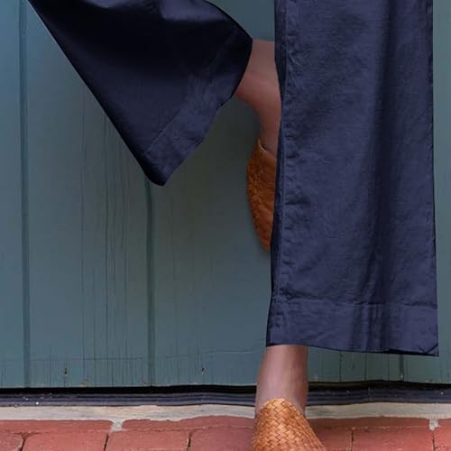 Cropped Linen Pants Women High Waisted Wide Leg Pants for Women Business Casual Comfy Work Pant with Pockets3