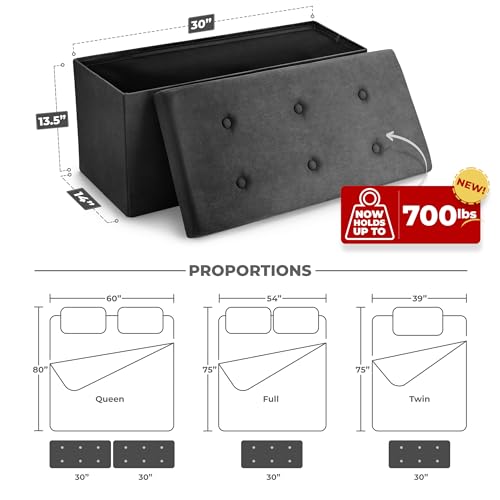 Sorbus Storage Ottoman Bench – Collapsible/Folding Bench Chest with Cover – Perfect Toy and Shoe Chest, Hope Chest, Pouffe Ottoman, Seat, Foot Rest, – Contemporary Faux Suede (Black) — view 3
