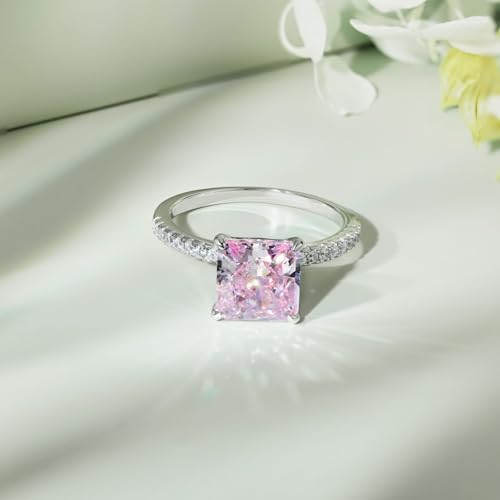 3CT Radiant Cut Lab Grown Diamond Ring for Women, 18K White Gold Plated Rings for Wedding Anniversary Engagement, D Color VVS1 Clarity Sterling Silver Band Simulated Ring Band Premium Collection 6