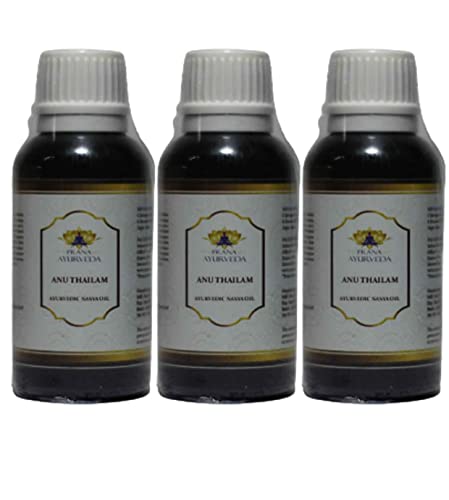 Anu Thailam (30ml) Ayurvedic Nasya Oil, 100% Natural Herbal Nasal Drops for Sinus Relief (Pack of 3, 90ml)