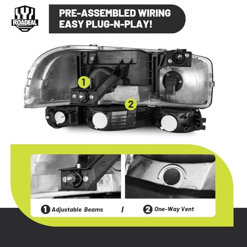 ROADEAL Headlights W/Bulbs for 1999-2007 GMC Sierra, for 2000-2006 GMC Yukon Halogen Headlamp Replacement Driver & Passenger Side by ROADEAL - Image 5