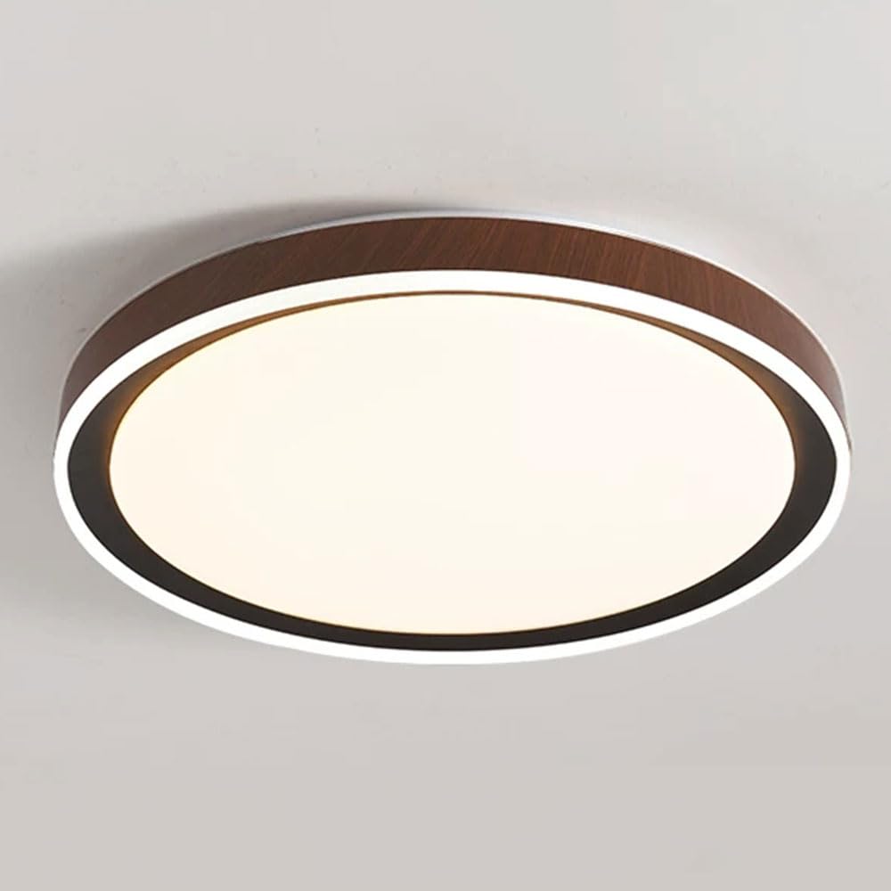 JXYDJH Mid-Century Walnut Grain Ceiling Light for Living Room Lighting Fixture LED Warm Fixtures Flush Mount Ceiling Mount Light with Sidelight Acrylic&Metal Shade for Living Room, 3 Color Dimmable