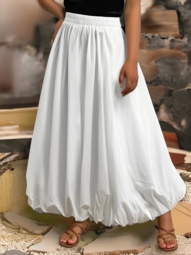 Verdusa Women's Plus Size Y2k Bubble Midi Skirts Elastic Waist Pleated A Line Flared Skirt4