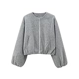 Talakeno Womens Cropped Bomber Jacket Casual Zip Up Varsity Jackets Trendy Outwear Coats with Welt Pockets(Gray,S)