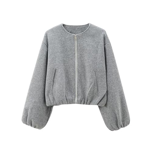 Womens Cropped Bomber Jacket Casual Zip Up Varsity Jackets Trendy Outwear Coats with Welt Pockets