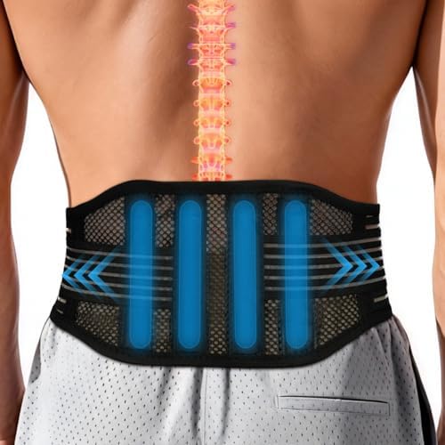 AYBUY Lendenwirbelstütze für Herren & Damen, Atmungsaktiv Rückenstützgürtel | Rückenstütze Lendenwirbel, Verstellbare Back Support Belt, Stützgürtel Rücken für Arbeit und Sports (Schwarz, XL)
