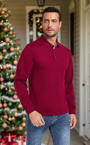 Image of SWISSWELL Long Sleeve Polo Shirts for Men collared Performance Golf Shirts Casual Workwear Office