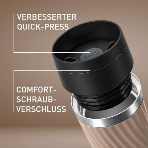 Emsa Travel Mug Classic Twist Isolierbecher 0,36 Liter, Comfort-Schraubverschluss, Quick-Press, auslaufsicher, spülmaschinenfest, 4h warm, 8h kalt, braun, N2025300 5
