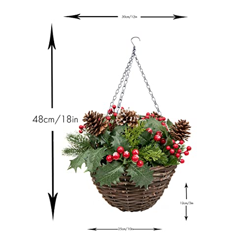 Greenbrokers Artificial Christmas Frosted Pinecone Berry Holly And Conifer Hanging Basket #TOP2