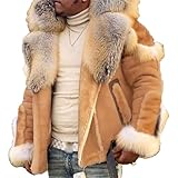 SWJGLITTR Men Shearling Fur Lined Bomber Jacket Big and Tall Faux Suede Leather Coats Outwear Vintage Winter Men Jacket (Light Yellow,4X-Large)