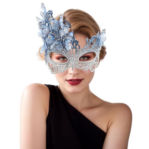 Comott pink halloween Masquerade mask for women and girls - Mardi Gras butterfly mask for halloween Costume parties(Blue)
