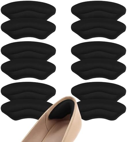 6 Pairs Heel Pads for Shoes, Memory Foam Heel Cushions to Prevent Blisters & Stop Slipping, Anti-Slip Heel Grips for High Heels & Dress Shoes, Black