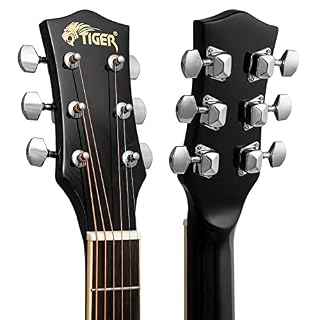 TIGER ACG1-BK34 3/4 Guitare acoustique à cordes en acier pour 9 ans et plus avec sac, sangle, cordes de rechange et plectres – Noir - Les Beatles, Paul McCartney, John Lennon, RIngo Starr, George Harrison TIGER ACG1-BK34 3/4 Guitare acoustique à cordes en acier pour 9 ans et plus avec sac, sangle, cordes de rechange et plectres - Noir – Image 3