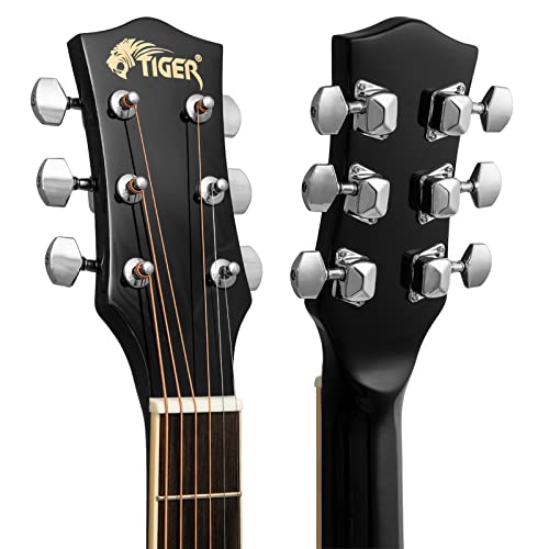 TIGER ACG1-BK34 3/4 Guitare acoustique à cordes en acier pour 9 ans et plus avec sac, sangle, cordes de rechange et plectres – Noir - Les Beatles, Paul McCartney, John Lennon, RIngo Starr, George Harrison TIGER ACG1-BK34 3/4 Guitare acoustique à cordes en acier pour 9 ans et plus avec sac, sangle, cordes de rechange et plectres - Noir – Image 4