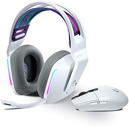 Logitech G733 LIGHTSPEED Wireless Gaming Headset with suspension headband, LIGHTSYNC RGB, Blue VO!CE mic technology and PRO-G audio drivers, Lightweight, 29 Hour battery life, 20m range - White