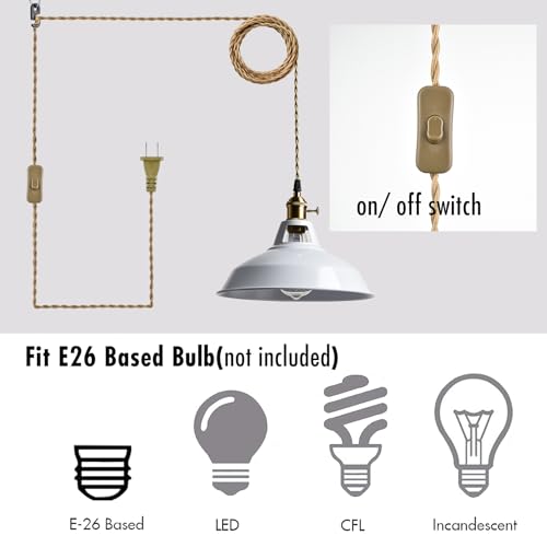 Image of YUBOLE Nordic Plug in Pendant Light White Barn Shade with Dual Switches