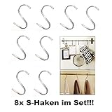 8x S-Haken aus Metall 5cm Reichstein & Kaufmann 8X S-Haken Metall 5cm Küchenhaken Universalhaken Küchen Halter Hooks Haken Silber
